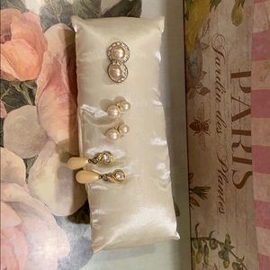 Sold 3 Pairs of Pearl Costume Earrings w/Crystal Accent